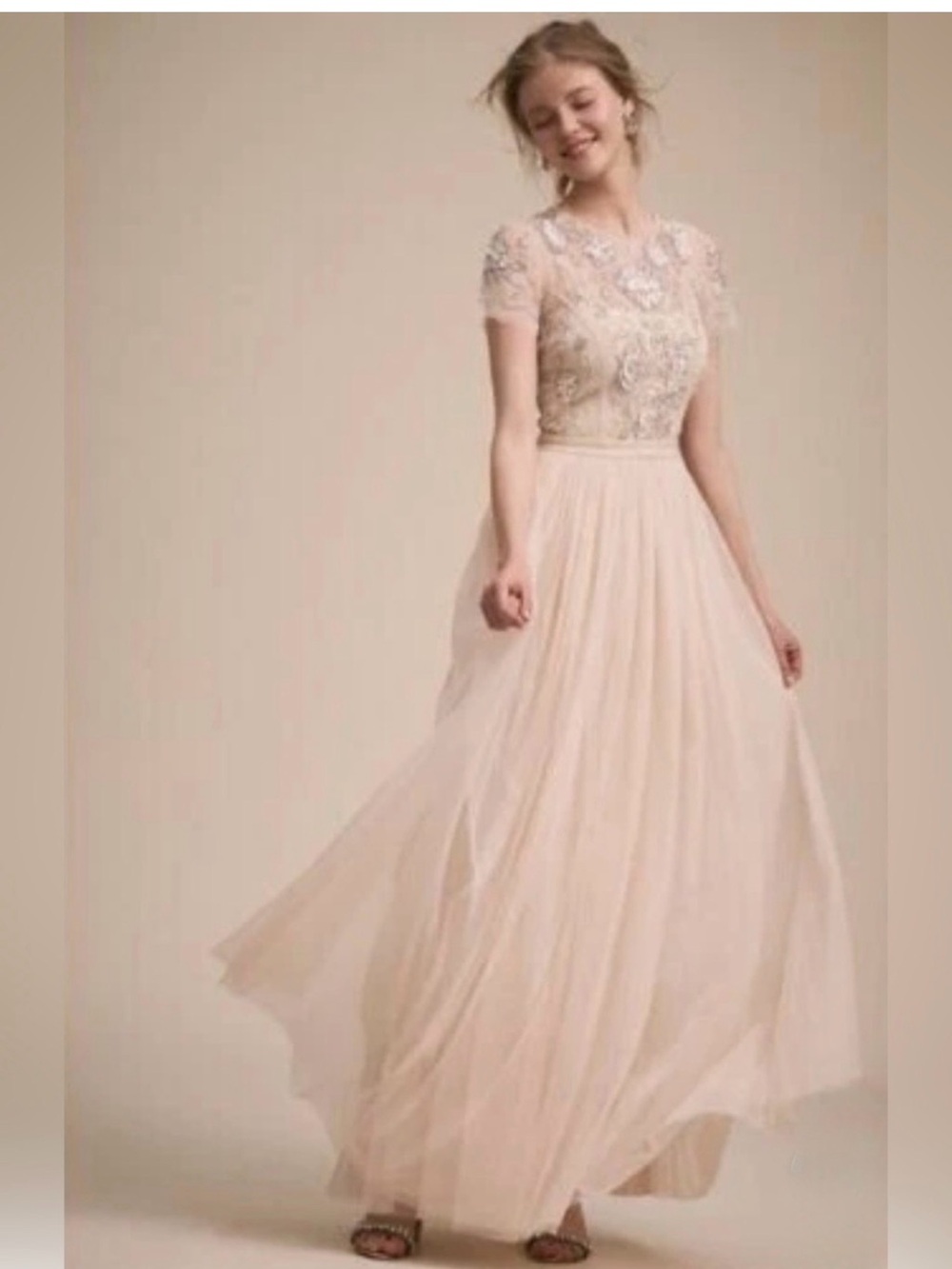 BHLDN Blush Embroidered Bodice Maxi Dress